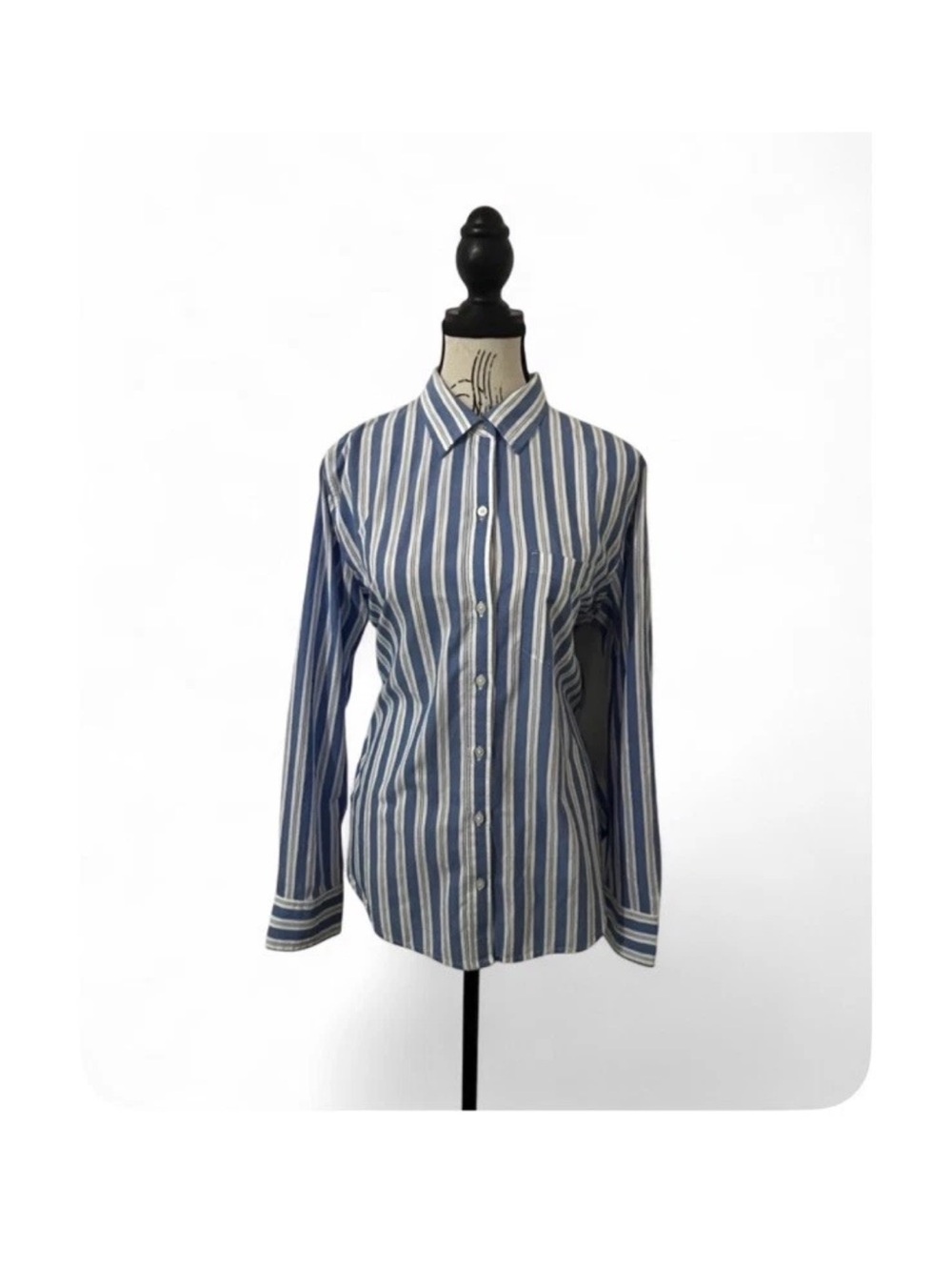 Old Navy Womens Large L Blue White Vertical Striped Button Down Shirt Long NWT